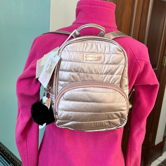 Jessica Simpson Mini backpack Rose & Rose gold Shimmer Quilted Puffer - Picture 7 of 8